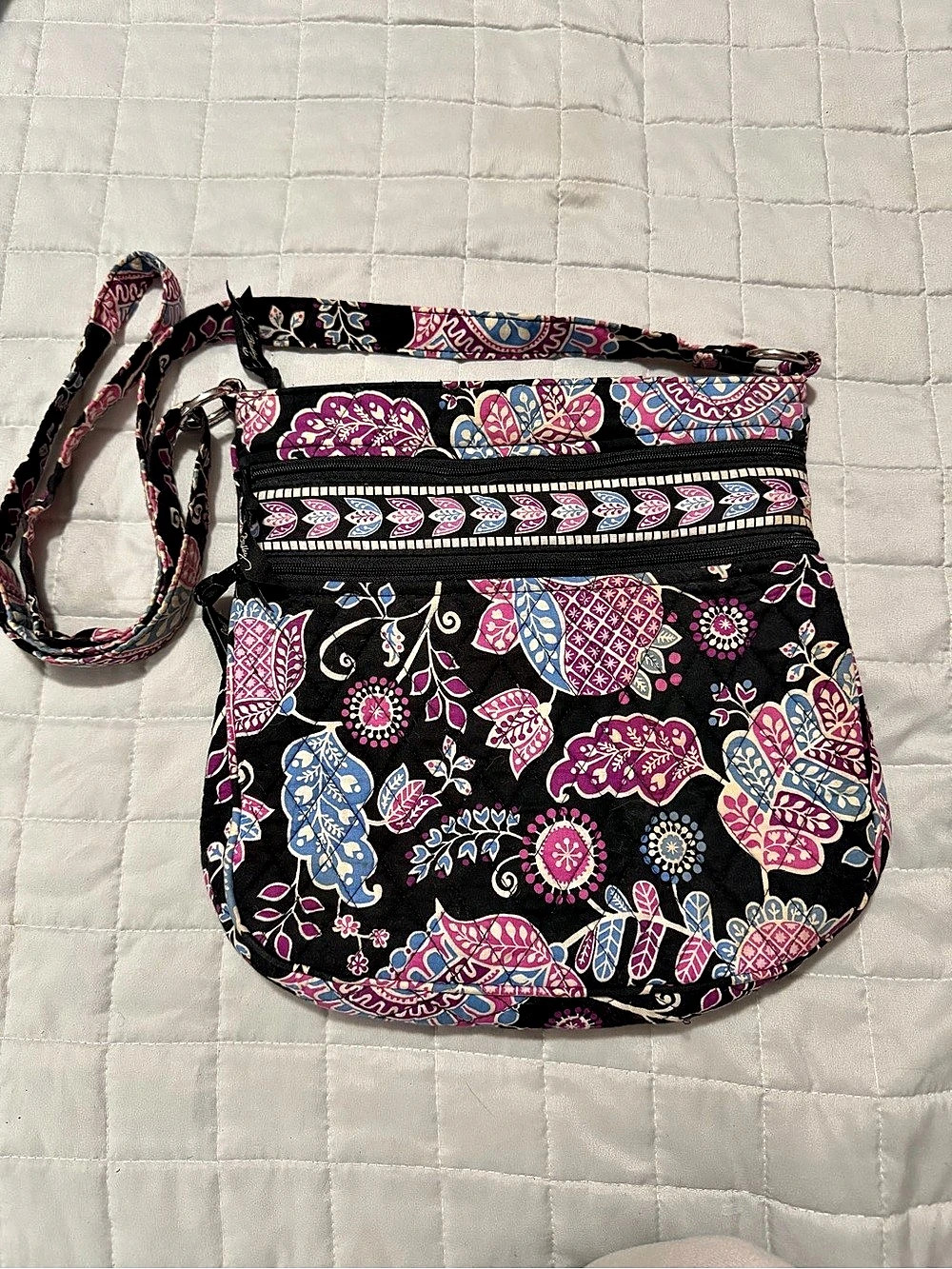 Vera Bradley Triple Zip Hipster Crossbody Bag Black & Pink